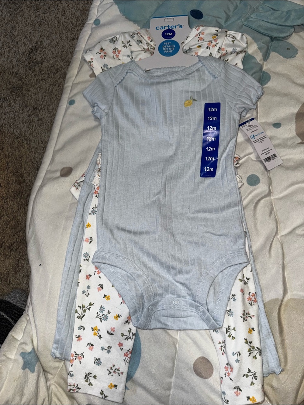 Carter's Ribbed Baby 4-Piece Bodysuit with Matching Pants & Lemon Embroidery